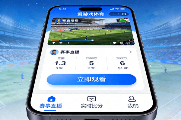 爱游戏体育全新移动端应用主界面展示 - 清晰直观的赛事直播与导航设计
